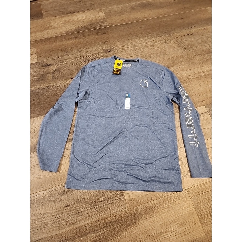 Carhartt Shirt Men M Force Sun Defender Blue Lightweight Dri Fit Long Sleeve